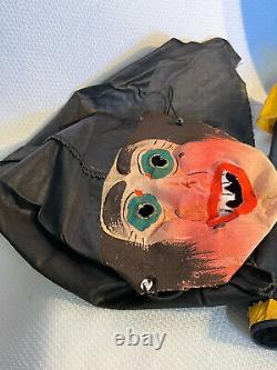 Rare Vtg Halloween Witch Mask & Skirt / Cape Costume Witch Cat Broom Moon Scene