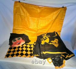 Rare Vtg Halloween Witch Mask & Skirt / Cape Costume Witch Cat Broom Moon Scene