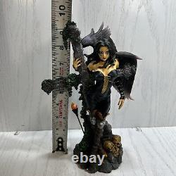 Rare Vtg Mystical Creations 9.5 Dark Angel with Cross Statue Gothic Halloween HTF