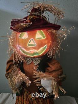 Rare vTG. 48 Fiber Optic Pumpkin sitting Scarecrow HALLOWEEN FALL WITH BOX