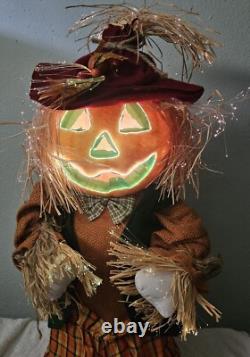 Rare vTG. 48 Fiber Optic Pumpkin sitting Scarecrow HALLOWEEN FALL WITH BOX