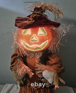 Rare vTG. 48 Fiber Optic Pumpkin sitting Scarecrow HALLOWEEN FALL WITH BOX