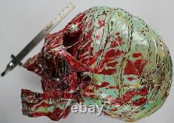 Skull Vintage Halloween Prop Head Decor Skeleton Rare Decoration Green