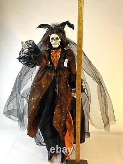 Standing Victorian Vintage Skeleton Witch Doll Decoration Halloween Rare Orange