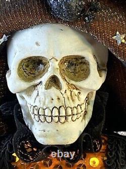 Standing Victorian Vintage Skeleton Witch Doll Decoration Halloween Rare Orange