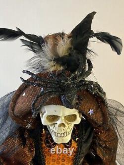 Standing Victorian Vintage Skeleton Witch Doll Decoration Halloween Rare Orange