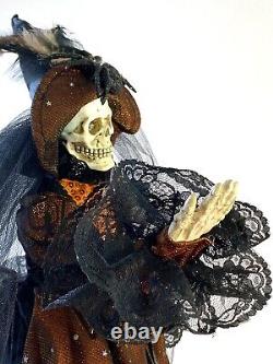 Standing Victorian Vintage Skeleton Witch Doll Decoration Halloween Rare Orange