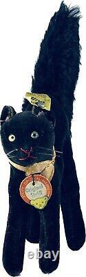 Steiff Rare Vintage Black Mini Halloween Scaredy Cat Velvet 4 All ID PERFECT