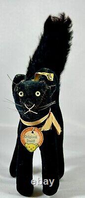 Steiff Rare Vintage Black Mini Halloween Scaredy Cat Velvet Chest Tag All ID 4