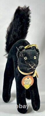 Steiff Rare Vintage Black Mini Halloween Scaredy Cat Velvet Chest Tag All ID 4