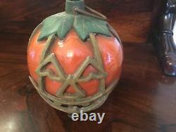Super Rare Vintage Halloween Pumpkin Lamp, Glass & Cast Metal Circa 1960