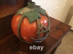 Super Rare Vintage Halloween Pumpkin Lamp, Glass & Cast Metal Circa 1960