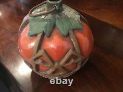 Super Rare Vintage Halloween Pumpkin Lamp, Glass & Cast Metal Circa 1960