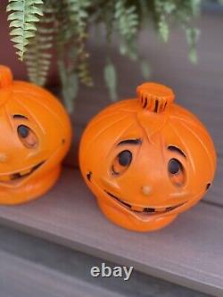 TWO Rare Vintage Halloween Pumpkin Jack O Lantern Blow Mold Light Retro