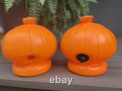 TWO Rare Vintage Halloween Pumpkin Jack O Lantern Blow Mold Light Retro