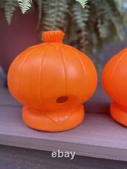 TWO Rare Vintage Halloween Pumpkin Jack O Lantern Blow Mold Light Retro