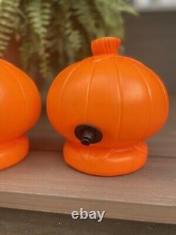 TWO Rare Vintage Halloween Pumpkin Jack O Lantern Blow Mold Light Retro