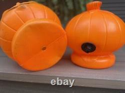 TWO Rare Vintage Halloween Pumpkin Jack O Lantern Blow Mold Light Retro