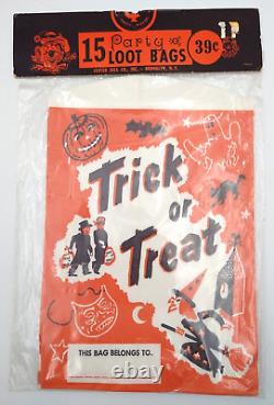 UNOPENED 15 Ct Pkg VTG 1960s 11 Halloween Trick Or Treat Paper Loot Bags RARE