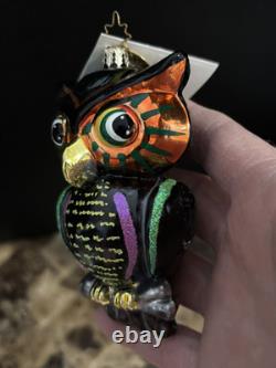 Ultra Rare Christopher Radko Halloween Owl Glass Ornament Wise Eyes