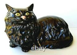 VINTAGE BLACK CAT HALLOWEEN DECORATION Porcelain Ceramic Sculpture Figurine RARE