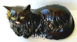 VINTAGE BLACK CAT HALLOWEEN DECORATION Porcelain Ceramic Sculpture Figurine RARE