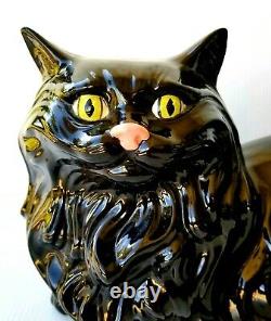 VINTAGE BLACK CAT HALLOWEEN DECORATION Porcelain Ceramic Sculpture Figurine RARE
