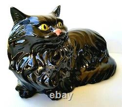 VINTAGE BLACK CAT HALLOWEEN DECORATION Porcelain Ceramic Sculpture Figurine RARE