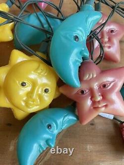 VINTAGE BLOW MOLD String Lights SUN MOON STAR anthropomorphic RARE 4 STRINGS 10