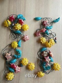 VINTAGE BLOW MOLD String Lights SUN MOON STAR anthropomorphic RARE 4 STRINGS 10