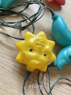 VINTAGE BLOW MOLD String Lights SUN MOON STAR anthropomorphic RARE 4 STRINGS 10