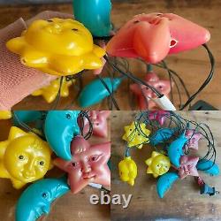 VINTAGE BLOW MOLD String Lights SUN MOON STAR anthropomorphic RARE 4 STRINGS 10