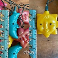 VINTAGE BLOW MOLD String Lights SUN MOON STAR anthropomorphic RARE 4 STRINGS 10