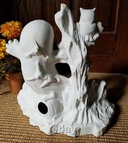 VINTAGE Ceramic UNPAINTED Light Up Ghost Jack O Lantern Pumpkin Halloween RARE