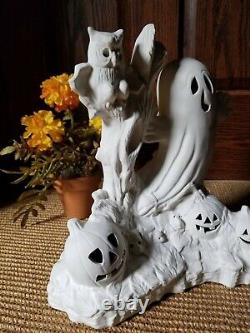 VINTAGE Ceramic UNPAINTED Light Up Ghost Jack O Lantern Pumpkin Halloween RARE