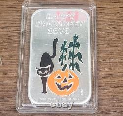 VINTAGE RARE Colorized 1973 Ceeco Mint Happy Halloween 1-oz. 999 Silver