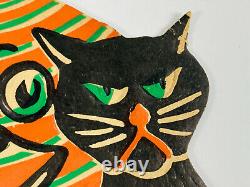VTG 1930's Beistle Halloween Embossed Diecut RARE Black Cats Lantern Moon Man