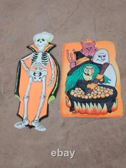 VTG Halloween Empire Vacuform Skeleton Vampire Bats Dracula Cape &witches brew