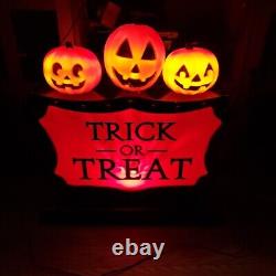 VTG Large Halloween Tombstone 3 Pumpkin Blow Mold Light Trick Or Treat Rare Bat