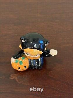 VTG Lefton Halloween Girl in Black Cat Costume with Pumpkin Figurine 3 Rare