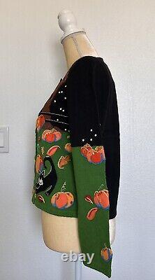 VTG Michael Simon Event RARE Sweater Halloween Night Pumpkin Cats Cardigan Small