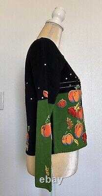 VTG Michael Simon Event RARE Sweater Halloween Night Pumpkin Cats Cardigan Small