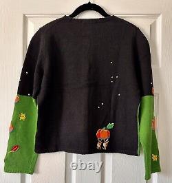 VTG Michael Simon Event RARE Sweater Halloween Night Pumpkin Cats Cardigan Small