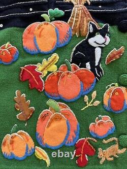 VTG Michael Simon Event RARE Sweater Halloween Night Pumpkin Cats Cardigan Small