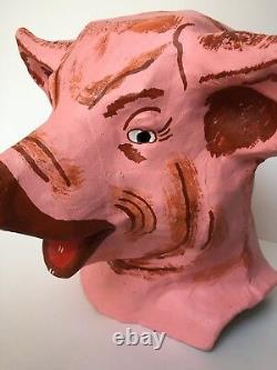 VTG Paper Mache Head Mask Pig 3 Three Little Pigs 1 More Available Antique RARE