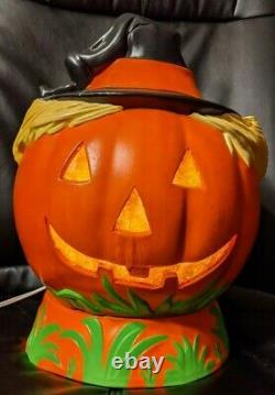 VTG RARE Ceramic Light Up Halloween Jack-O-Lantern Pumpkin Witch Pottery