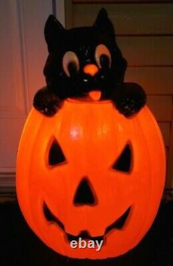 VTG RARE Halloween TPI Witch Pumpkin & BLACK CAT Plastic Blow Mold 26 (1)