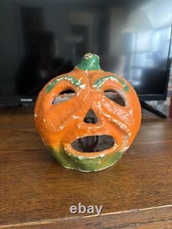 Very Rare Antique Paper Mache Halloween Jack-O-lantern Pumpkin