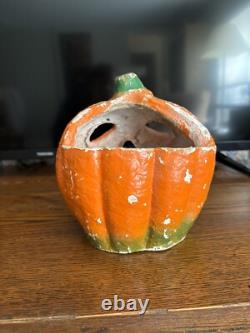 Very Rare Antique Paper Mache Halloween Jack-O-lantern Pumpkin