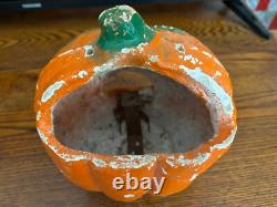 Very Rare Antique Paper Mache Halloween Jack-O-lantern Pumpkin